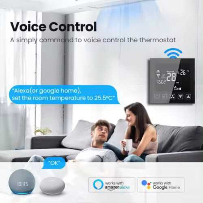 Termostat smart negru HYSEN HY603-WIFI-AC Tuya, ventiloconvertor Termostat smart negru HYSEN HY603-WIFI-AC Tuya, ventiloconvertor